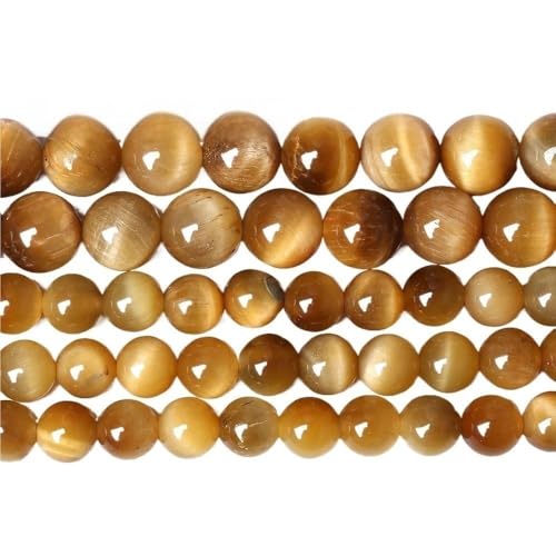 LLMWFA 15" Tigerauge lose Perlen, runde Achate 4 6 8 10 12 14MM Perle zur Herstellung von Kunsthandwerksartikeln, blau rosa grüner Naturstein(Gold Tiger Eye,14mm x 27) von LLMWFA