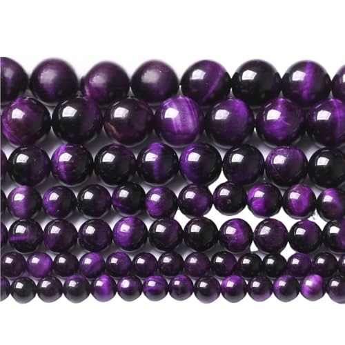 LLMWFA 15" Tigerauge lose Perlen, runde Achate 4 6 8 10 12 14MM Perle zur Herstellung von Kunsthandwerksartikeln, blau rosa grüner Naturstein(Purple Tiger Eye,12mm x 32) von LLMWFA