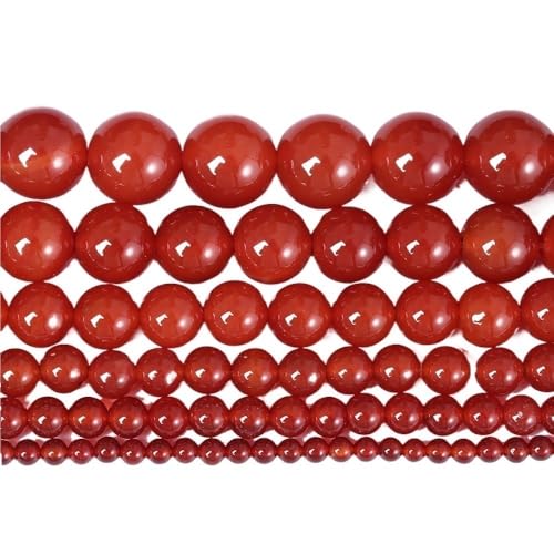 LLMWFA 15" Tigerauge lose Perlen, runde Achate 4 6 8 10 12 14MM Perle zur Herstellung von Kunsthandwerksartikeln, blau rosa grüner Naturstein(Red Agates,14mm x 27) von LLMWFA