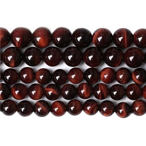 LLMWFA 15" Tigerauge lose Perlen, runde Achate 4 6 8 10 12 14MM Perle zur Herstellung von Kunsthandwerksartikeln, blau rosa grüner Naturstein(Red Tiger Eye,14mm x 27) von LLMWFA