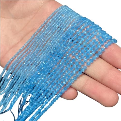 LLMWFA 187 Stück kleine glänzende Katzenaugen-Perlen, 2 mm Glatte lose Perlen, Natursteinperlen for DIY-Schmuckherstellung, Charm-Zubehör(Sky Blue) von LLMWFA