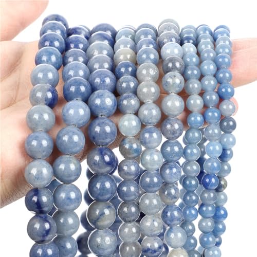 LLMWFA 4/6/8/10/12mm Aquamarin Achat Jade Hämatit Lose Spacer Perlen, Schmuckherstellung Blaue Natursteinperlen, DIY Schmuckzubehör(Blue Aventurine,12mm) von LLMWFA