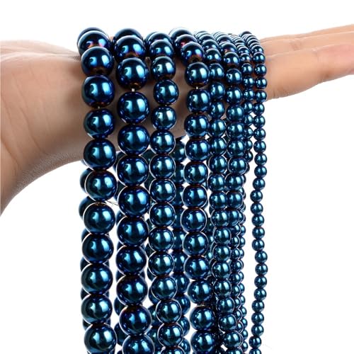 LLMWFA 4/6/8/10/12mm Aquamarin Achat Jade Hämatit Lose Spacer Perlen, Schmuckherstellung Blaue Natursteinperlen, DIY Schmuckzubehör(Blue Hematite,12mm) von LLMWFA