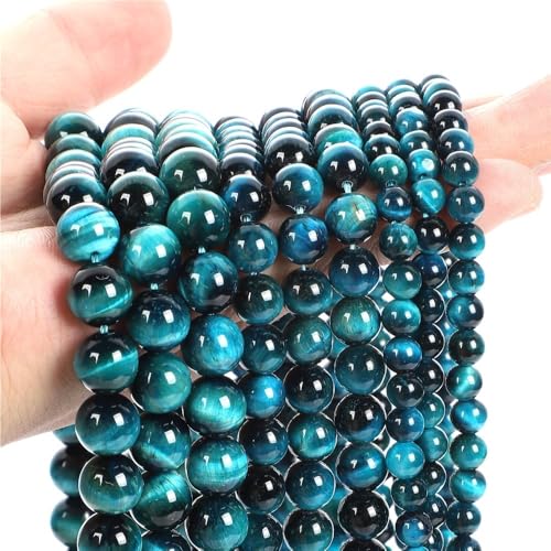 LLMWFA 4/6/8/10/12mm Aquamarin Achat Jade Hämatit Lose Spacer Perlen, Schmuckherstellung Blaue Natursteinperlen, DIY Schmuckzubehör(Blue Tiger Eye AAA,4mm) von LLMWFA