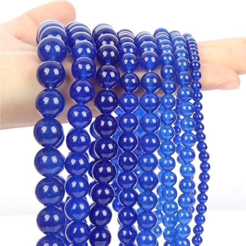 LLMWFA 4/6/8/10/12mm Aquamarin Achat Jade Hämatit Lose Spacer Perlen, Schmuckherstellung Blaue Natursteinperlen, DIY Schmuckzubehör(Dark Blue Jades,12mm) von LLMWFA