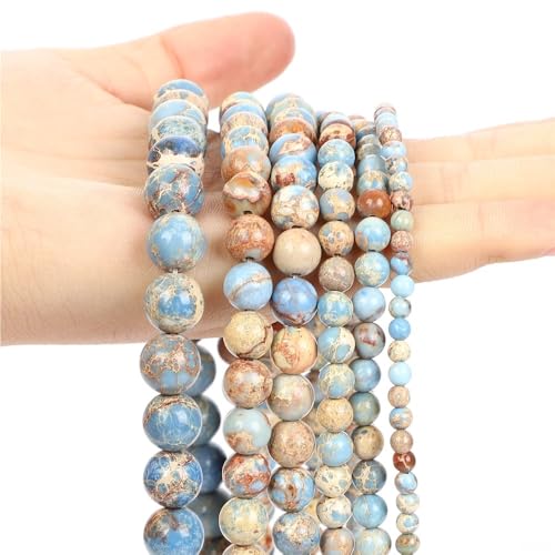 LLMWFA 4/6/8/10/12mm Aquamarin Achat Jade Hämatit Lose Spacer Perlen, Schmuckherstellung Blaue Natursteinperlen, DIY Schmuckzubehör(Light Blue Imperial,8mm) von LLMWFA