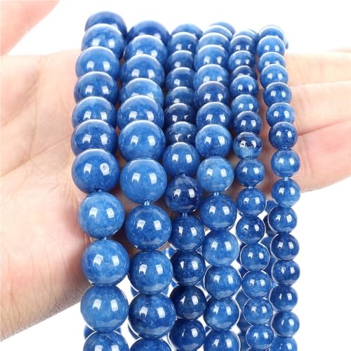 LLMWFA 4/6/8/10/12mm Aquamarin Achat Jade Hämatit Lose Spacer Perlen, Schmuckherstellung Blaue Natursteinperlen, DIY Schmuckzubehör(Optimization Kyanite,10mm) von LLMWFA