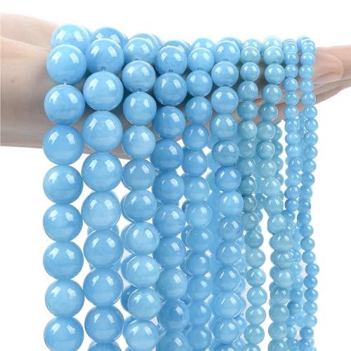 LLMWFA 4/6/8/10/12mm Aquamarin Achat Jade Hämatit Lose Spacer Perlen, Schmuckherstellung Blaue Natursteinperlen, DIY Schmuckzubehör(Sky Blue Topaz Jade,10mm) von LLMWFA