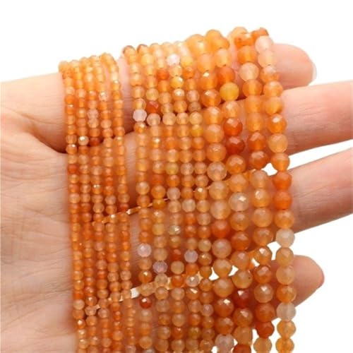 LLMWFA 4mm Amethyste Lapislazuli Quarzperlen, Naturstein facettierte kleine Perlen, Perle zur Schmuckherstellung DIY-Zubehör(Orange) von LLMWFA