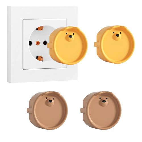 LLMtn 4 Stück F-Typ-Steckdosen, Silikondose Dekorative Abdeckung Staubschutzhülle, Steckdos Dekorabdeckungen, Staubschutzabdeckungen, Schutzvorrichtungen (2 Orange 2 Braun Bär) von LLMtn