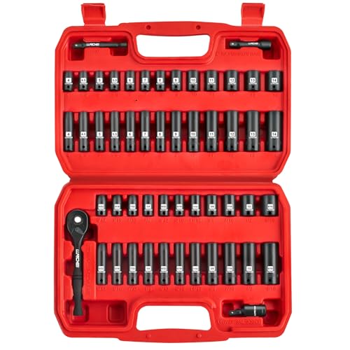 LLNDEI 1/4 Zoll Schlagschrauber Nüsse Set 52-teilig Standard SAE Metrische Größen 5/32 Zoll bis 9/16 Zoll und 4-14 mm 1/4 Zoll Cr-V Umschaltknarre von LLNDEI