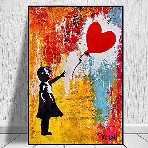 Banksy Leinwand Kunstdruck Wandkunst Bilder, Leinwand Malerei Pop Poster und Drucke Wandbilder für Wohnzimmer Dekor 40x60cm Mit Rahmen von LLNN