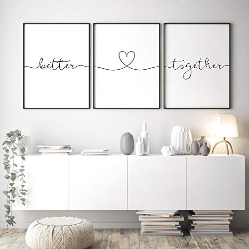 Bilder für Wohnzimmer Better Together Sign Schwarz Weiß Poster Leinwand Wandkunst Paar Druck Dekorativ 40x60cmx3pcs Kein Rahmen von LLNN