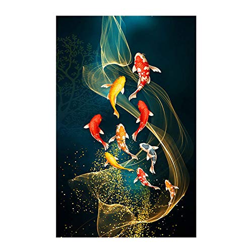 Chinesische Art Red Koi Lucky Carp Artwork Bild, Leinwand Malerei Fisch Goldfisch Poster Eingang Home Decor Bild Wandkunst 123x60cm Kein Rahmen von LLNN