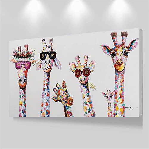 LLNN Neugierige Giraffenfamilie Leinwand Wandkunst Bilder -Canvas Druck Wandkunst Wanddekor Malerei für Wohnzimmer 90x180cm mit Rahmen von LLNN