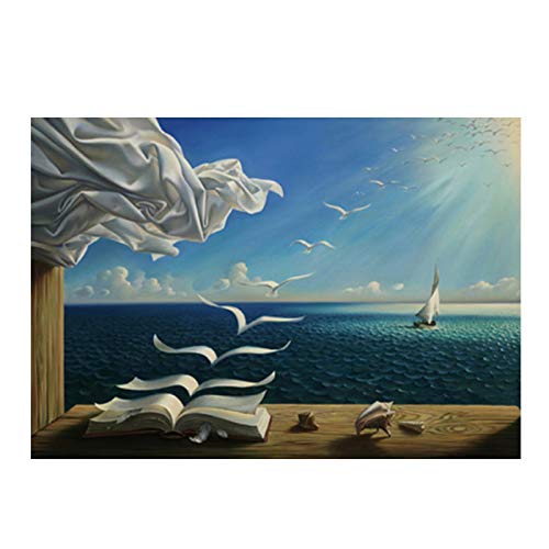 LLNN Salvador Dali Leinwand Kunstdruck Rahmen Wandkunst Bild - Leinwand Malerei Poster Das Wellenbuch Segelboot Bild 40x50cm Mit Rahmen von LLNN