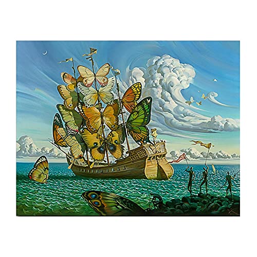 LLNN Wandkunst, Salvador Dali Gemälde Schmetterling Schiff Wandbilder für Wohnzimmer Wohnkultur Gedruckte Gemälde - Bereit zum Aufhängen 40x60cm Mit Rahmen von LLNN