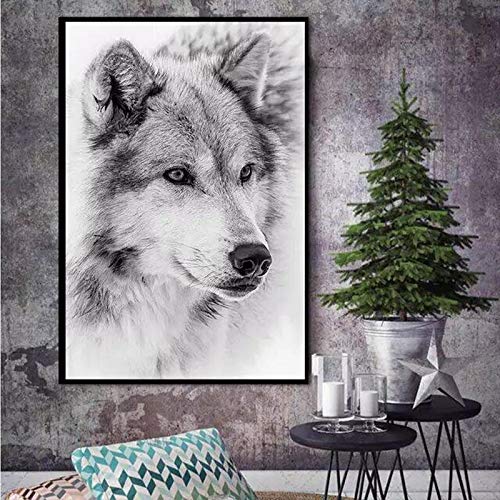 Leinwanddruck Schwarz und Weiß Cool Wolf Tier Leinwand Malerei Poster und Drucke Wandbilder Wohnzimmer Dekor Cuadros 20x30cm Kein Rahmen von LLNN