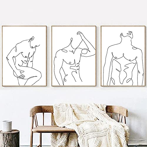 Männliche Figur Leinwand Malerei Abstrakter Mann Körper Druck Linie Kunst Poster Akt Gemälde Wandkunst Bilder Schlafzimmer Wanddekoration 50x70cmx3pcs Ungerahmt von LLNN