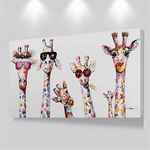 LLNN Neugierige Giraffenfamilie Leinwand Wandkunst Bilder -Canvas Druck Wandkunst Wanddekor Malerei für Wohnzimmer 80x160cm mit Rahmen von LLNN