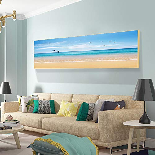 Plakate und Drucke Seascape Natural Gold Beach Leinwand Malerei Küstenlandschaft Wandkunst Bilder Wohnzimmer Dekor 60x180cm (24 "x71") Kein Rahmen von LLNN