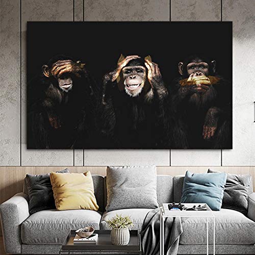 LLNN Wandkunst 3 Affen Gorilla Bilder Tier Poster und Drucke Leinwand Malerei für lebende Kinderzimmer Dekoration 70x122cm (27 "x48) Ungerahmt von LLNN