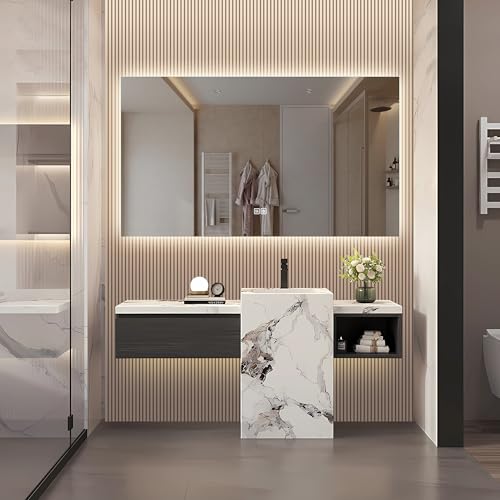 Badspiegel Spiegel mit LED-Beleuchtung, rechteckiger Badezimmer-Kosmetikspiegel rahmenlos mit Antibeschlagfunktion, 3 Helligkeitsstufen einstellbar, Badezimmer-Wandspiegel mit Licht (80x140cm) von LLODERY