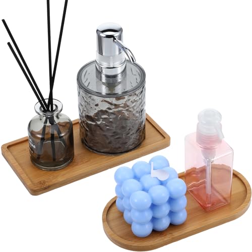2 Stück Bambus Badezimmer-Tablett,Retro Tablett Serviertablett Bambus,Tablett für Arbeitsplatte, Waschtisch, Küchenspüle (Rechtecke und Ovale) von LLOUSSAK