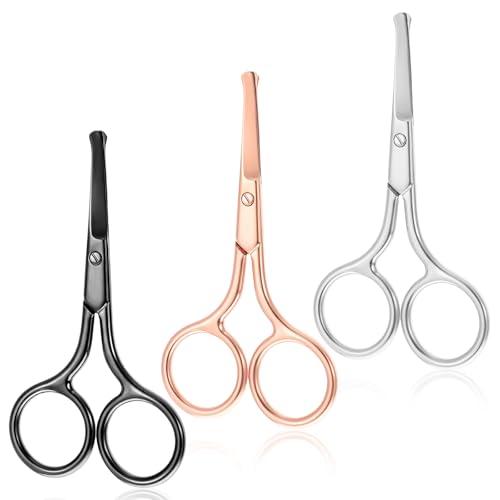 3 Stück Edelstahl Beard Scissors,Rounded Curved Nose Scissors,Augenbrauenschere Haarschere Set für Haare,Nase,Wimpern von LLOUSSAK