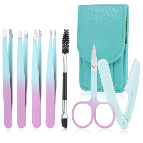 Pinzetten Set 7Pcs für Frauen, Tragbar Pinzette mit Reiseetui - Edelstahlpinzette, Rasiermesser, Spiegel für Eingewachsene Haare (Rosa/Blau) Pinzetten Set 7Pcs für Frauen, Tragbar Pinzette mit Reiseetui - Edelstahlpinzette, Rasiermesser, Spiegel für Eingewachsene Haare (Rosa/Blau) von LLOUSSAK
