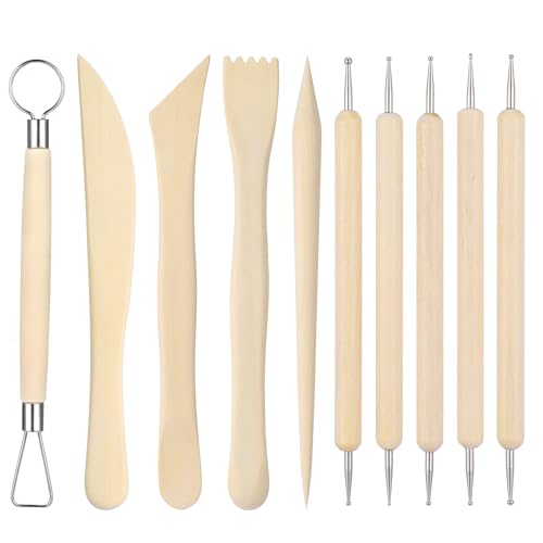 LLOUSSAK 10 Stück Doppelseitige Modellierwerkzeug, Töpferwerkzeug Set, Holz Keramik Ton Werkzeuge für Töpfern Zuhause, DIY-Handwerk,Schnitzereien von LLOUSSAK