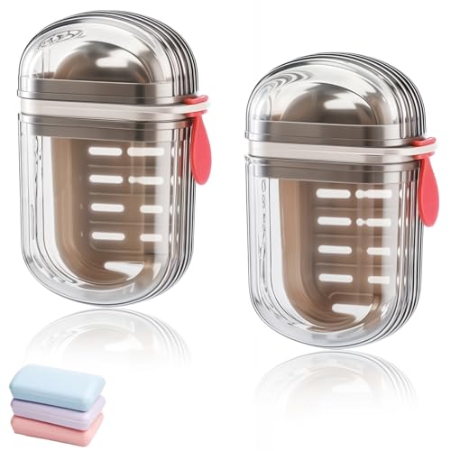 Seifendose Reise,2 Stück Versiegelte Auslaufsichere Seifenbox Festes Shampoo Aufbewahrung Seifendose mit Deckel und Abtropfschale für Zuhause Outdoor-Camping Reisen Badezimmer von LLOUSSAK