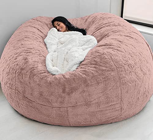 Riesiger Sitzsackbezug für Kinder und Erwachsene (ohne Füllung) Großer runder Sitzsack aus weichem Flauschigem Kunstfell (Hellrosa, 2,1 m) von LLPCKPB