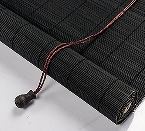 Bambus-Rollo Schwarz,Natürliche Bambusrollo,Bambus Raffrollo,Nicht Transparentes Bambus Rollo,Sichtschutz Rollo,Schnurzugrollo Vorhang,für Fenster/Türen/Balkone,Anpassbare Größe (80x150cm/32x59in) von LLPEIJIE026