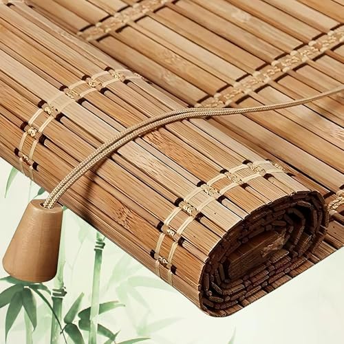 Bambusrollo Outdoor Wetterfest,Retro Bambusrollos Sonnenschutz und Sichtschutz Raffrollo Verdunkelung Bambusrollo,Anpassbar Lichtfilternde Jalousie für Türen/Fenster von LLPEIJIE026