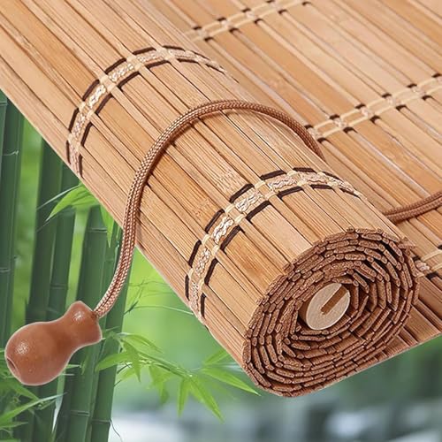Bambusrollo Outdoor Wetterfest Sonnenschutzrollo Anpassbar Größe Retro Bambus Rollo Fenster Rollo aus Bambus Raffrollo Verdunkelnd Und Atmungsaktiv Rollo für Gazebo von LLPEIJIE026