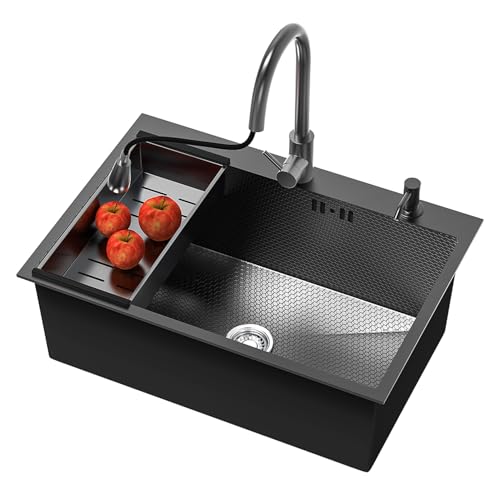 Edelstahl Einbauspüle 80x50cm Schwarz Küchenspüle 1 Becken Spülbecken Mit 360° Drehbar Ausziehbare Wasserhahn,Rechteckig Edelstahlspüle,Unterbauspüle,Einzelbecken Waschbecken Edelstahl Einbauspüle 80x50cm Schwarz Küchenspüle 1 Becken Spülbecken Mit 360° Drehbar Ausziehbare Wasserhahn,Rechteckig Edelstahlspüle,Unterbauspüle,Einzelbecken Waschbecken von LLPEIJIE026