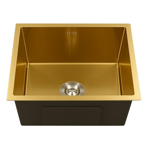 Gold Edelstahl Spülbecken 1 Becken Küchenspüle,Unterbau/Überbau-Spüle,Rechteckig Einbauspüle Undermount Waschbecken Mit Abflussset,Robustes Design Einzelbecken Gemüsespüle Gold Edelstahl Spülbecken 1 Becken Küchenspüle,Unterbau/Überbau-Spüle,Rechteckig Einbauspüle Undermount Waschbecken Mit Abflussset,Robustes Design Einzelbecken Gemüsespüle von LLPEIJIE026