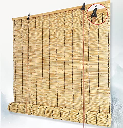 Natural Schwarz Linie Schilf Vorhang,Rollo Bambus Für Fenster,Außen- Schilf Vorhang,Bambusrollo Sonnenschutz Vorhang Balkon Dekoration,Sonnenschutz/Atmungsaktiver,Anpassbar (45x120cm(18x47in)) von LLPEIJIE026