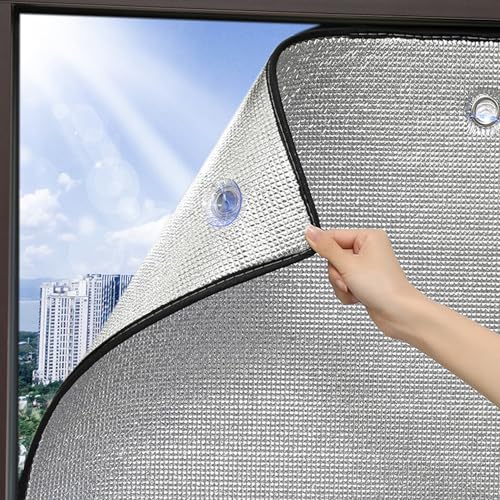 Sonnenschutz Wärmedämmung Dämmfolie Doppelte Aluminium Isolierfolie UV-Schutz Selbstklebend Sichtschutzfolie für Fenster,Mit Saugnapf Verdunkelungsfolie (75x200cm/30x79in) von LLPEIJIE026