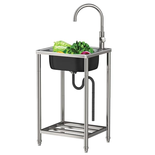 Spülbecken Edelstahl Freistehender Outdoor-Spüle Gewerbliche Küchenspüle Waschbecken ausgussbecken Mobiles Spültisch mit Wasserhahn,für Garage,Restaurant,Wäscherei von LLPEIJIE026