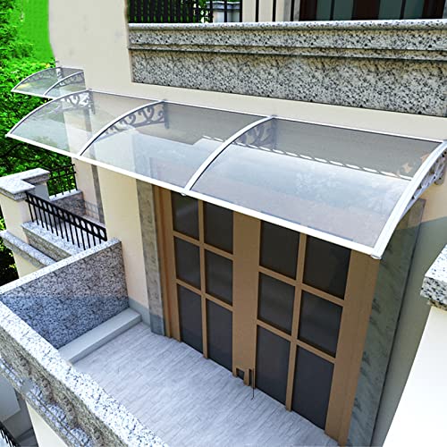 Vordach für Haustür Überdachung,Pultbogenvordach aus Transparent Polycarbonat und Aluminium Rahmen,Anti-UV,Regen und Schneeschutz,für Garage Fenster Haus Balkon,Anpassbar (100x350cm(39x138in)) von LLPEIJIE026
