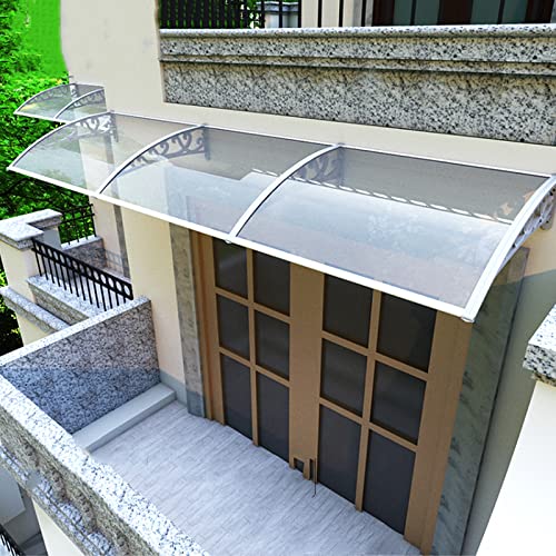 Vordach für Haustür Überdachung,Pultbogenvordach aus Transparent Polycarbonat und Aluminium Rahmen,Anti-UV,Regen und Schneeschutz,für Garage Fenster Haus Balkon,Anpassbar (60x250cm(24x98in)) von LLPEIJIE026