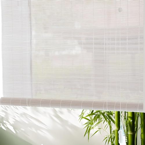 Weiß Natur Bambus Rollo,Retro Raffrollo Holzrollo Seitenzugrollo 55% Blickdicht Jalousien,Verdunkelungsrollos,Sichtschutz Sonnenschutz Für Garten/Balkon/Küche,,Anpassbar (Y,120x250cm/48x98in) von LLPEIJIE026