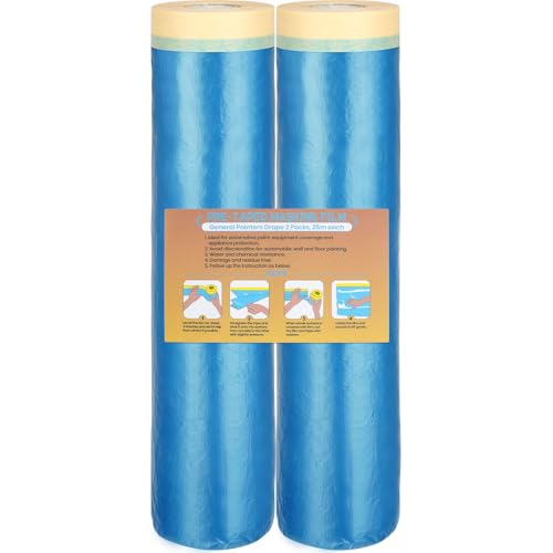 LLPT Abdeckfolie Klebeband mit Folie | Abdeckfolien Malerfolien | 2 Rollen | Selbstklebende Malerfolie | Zum Schutz von Autos Wänden Staub und Spritzschutz (CMF240) | 240cm(ungefaltet) x 25m von LLPT