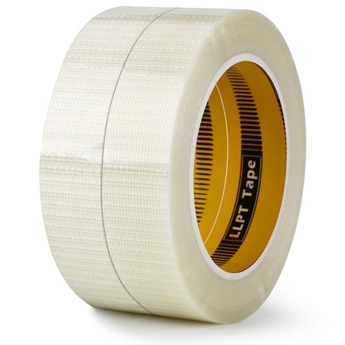 LLPT Filamentklebeband Umreifungsband Verstärktes Glasfaserband 25mm x 33m 2 Rollen Hochbelastbares Verpackungsband für Versand Versandkarton-Bündel (TGT2533TT02) von LLPT