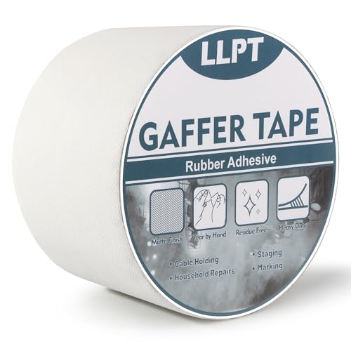 LLPT Gaffers Tape Professionelle Qualität Weiß 75 mm x 15 m Matte Nicht Reflektierend Einfach Abreißbar Rückstandsfrei Schwerlast Gaffing Tape für Kabel Fotografie (PGT76WT) von LLPT