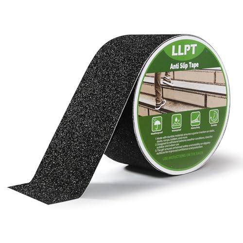 LLPT Grip Tape | Schwerlast Antirutsch Klebeband | für Treppen Wasserdicht Außen Innen | Rutschfeste Traktionsstreifen | für Treppenstufen Boote Rampen Treppenbelag (ASB350) | Schwarz | 76mm x 5m von LLPT