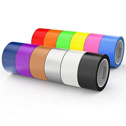 LLPT Klebeband Panzertape Gewebeklebeband 12 Premium sortierte Farbpakete 5cm x 9m x 11 Mil Enthalten Blau Rosa Gelb Grün Orange Rot Schwarz Weiß Braun Silber Lila (DT612) von LLPT