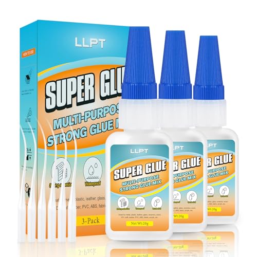 LLPT Sekundenkleber | Net 20g | Klarer Allzweckkleber mit Anti-Verstopfung | Schnell & stark Superkleber für Kunststoff Metall Glas Leder (LSG020-3) | 3 Packs von LLPT